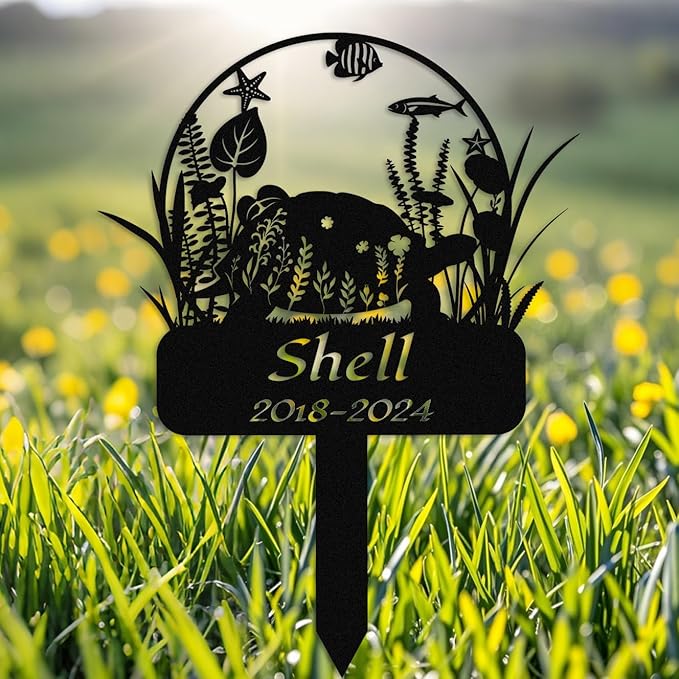 Custom Floral Turtle Memorial Stake,Personalized Metal Turtle Grave Marker,Outdoor Tortoise Sign Garden Yard Decor,Gift for Turtle Lover Turtle-2 16inch
