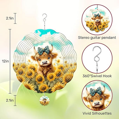 Honey Bear Hanging Wind Spinners for Women Men, 12 Inch Metal 3D, Stainless Steel Hanging Wind Catchers Sculpture for Outside, Christmas Decoration Garden, Unique Gift Xmas