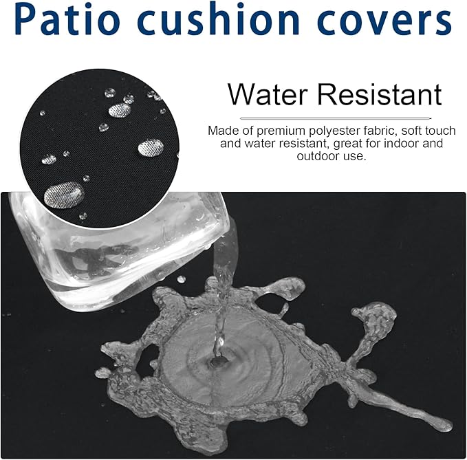 14 PCs Patio Cushion Covers for 7 PCs Outdoor Furniture Sectional Seating Sets Water Resistant Plus 2 Throw Pillows (Black, 23.6(L)*23.6(W)*4.33(T) inches)