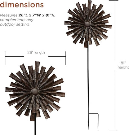 Alpine Corporation 81" Tall Outdoor Kinetic Flower Wind Spinner Stake Yard Decoration, Bronze