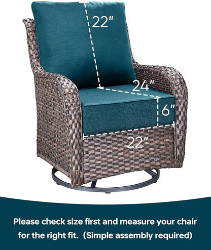 Luxury 22x24/22x25 6-Inch Outdoor Cushions - Water Resistant 1 Set Patio Back&Seat Cushion for Wicker Dining Rocking Swivel Chairs Loveseat Couch Sectional Sofa - Peacock Blue