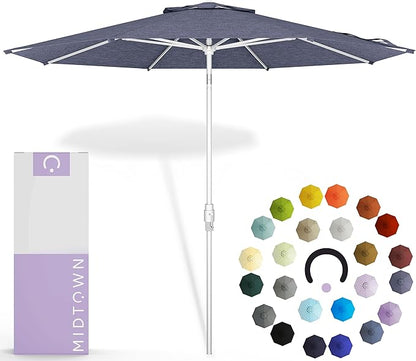 Midtown Umbrellas The Swilt 8 Feet Patio Umbrella in Terylast Purple Texture Polyester Fabric - Fiberglass Ribs, Auto-Tilt Aluminum Frame For Backyard, Deck, Garden, Pool - White Pole