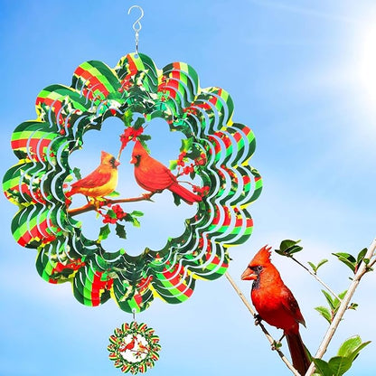Cardinal Wind Spinner,12.1 Inches Green Garden Bird Spinner Hanging Yard Art, 3D Wind Spinners Outdoor Metal Clearance, Large Colorful Spinning Wind Catcher, Wind Sculpture Spinifity Ornaments Gifts