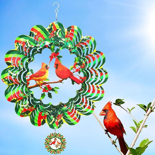 Cardinal Wind Spinner,12.1 Inches Green Garden Bird Spinner Hanging Yard Art, 3D Wind Spinners Outdoor Metal Clearance, Large Colorful Spinning Wind Catcher, Wind Sculpture Spinifity Ornaments Gifts