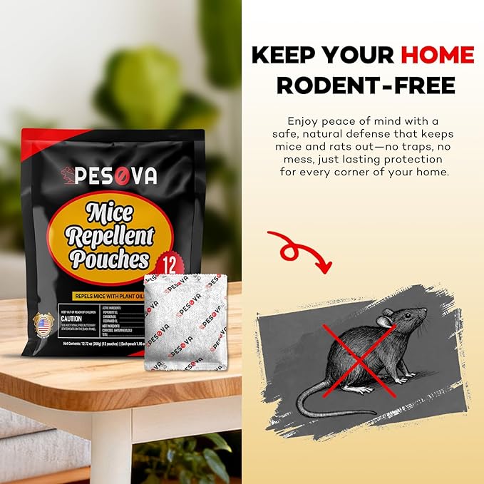 Mouse Repellent Pouches, Natural Rodent Repellent for Home, Car, RV, Garage, and Storage-Peppermint Scented Mice Repellent, Long-Lasting Indoor & Outdoor Rodent Defense (6 Pack)
