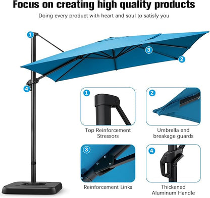 Hotime 10ft Patio Umbrella Outdoor Patio Height adjustable and Windproof, Heavy Duty Aluminum Square Offset Patio Umbrella Cantilever Pool Umbrella with 360°Rotation for Garden Deck Pool, Light Blue