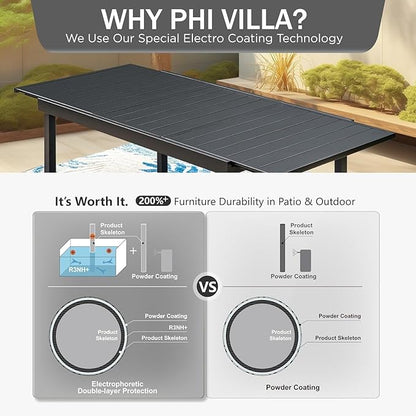 PHI VILLA Expandable Outdoor Dining Table for 6-8, Rectangle Metal Wrought Iron Extendable Table, Large Dining Furniture for Patio, Yard, Porch, Deck