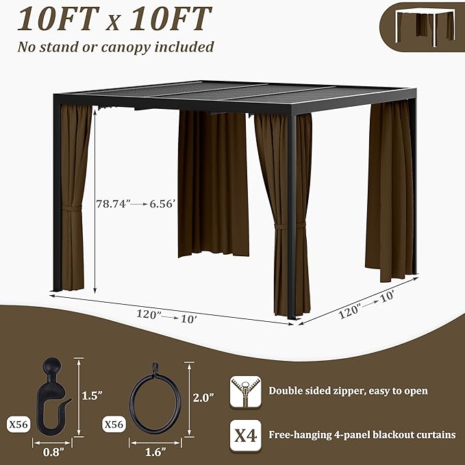 Gazebo Universal Replacement Privacy Curtain,10'×10' Gazebo Outdoor Waterproof Curtains, 4-Panels Sidewall Curtains with Double Zipper for Patio Canopy, Garden and Backyard (Curtain Only)