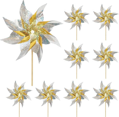 10 Pack Reflective Pinwheels for Yard and Garden,Wind Spinners Outdoor Bird Scare Devices,Sparkly Windmills for Garden Decor Scare Birds Away,Yard Wind Spinners for Outside Patio