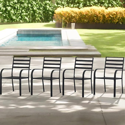 Outdoor Dining Chairs Set of 6, Aluminum Frame Stackable Patio Dining Chairs with Armrest, Wrought Iron Patio Bistro Chairs for Lawn, Backyard, Garden, Porch