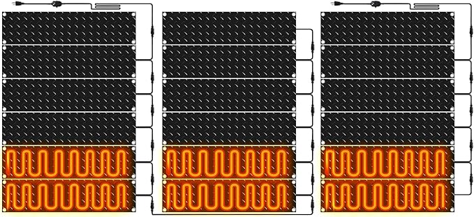 Riakrum 18 Pcs Heated Snow Melting Mats Outdoor, 10 x 30 in Winter Anti-Slip Heated Rubber Mat for Walkways Decks and Sidewalks, Snow and Ice Melting Pads Connection with 9.84 ft Power Cord