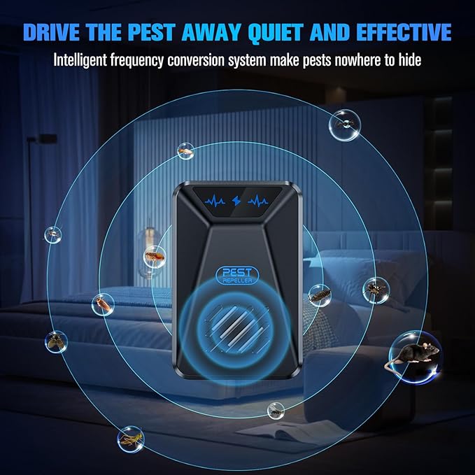 6 Packs Ultrasonic Pest Control Repeller, Electronic Pest Repellent Plug in Indoor for Insect Roaches Spider Ant Bug Mosquito Rat Mouse Repellent for House Home Kitchen Garage (Black)