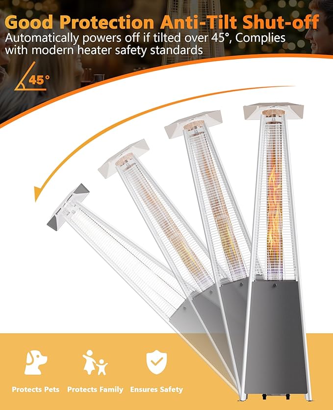 HUGROVE Pyramid Patio Heater for Large Area, 48,000 BTU Rapid Heating Outdoor Propane Heater With Wheels and Weatherproof Cover, Triple Protection System for Patio, Backyard, Garden, Pool (1 heater)