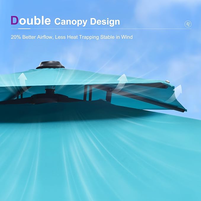 PURPLE LEAF 10FT Cantilever Outdoor Umbrellas Large Patio Umbrella Hanging Double Top Square Offset Umbrella with 360°Rotation Tilting Umbrella Outdoor Patio, Turquoise Blue