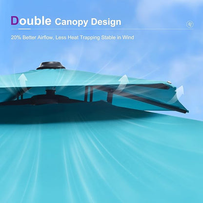 PURPLE LEAF 10FT Cantilever Outdoor Umbrellas Large Patio Umbrella Hanging Double Top Square Offset Umbrella with 360°Rotation Tilting Umbrella Outdoor Patio, Turquoise Blue