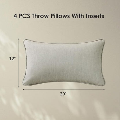 Sunbrella Decorative Outdoor Water Repellent Throw Pillows with Inserts, Set of 4, 20" x12" Pillows for Patio, Backyard, Bed, Couch, and Patio Furniture, Specrtum Pebble