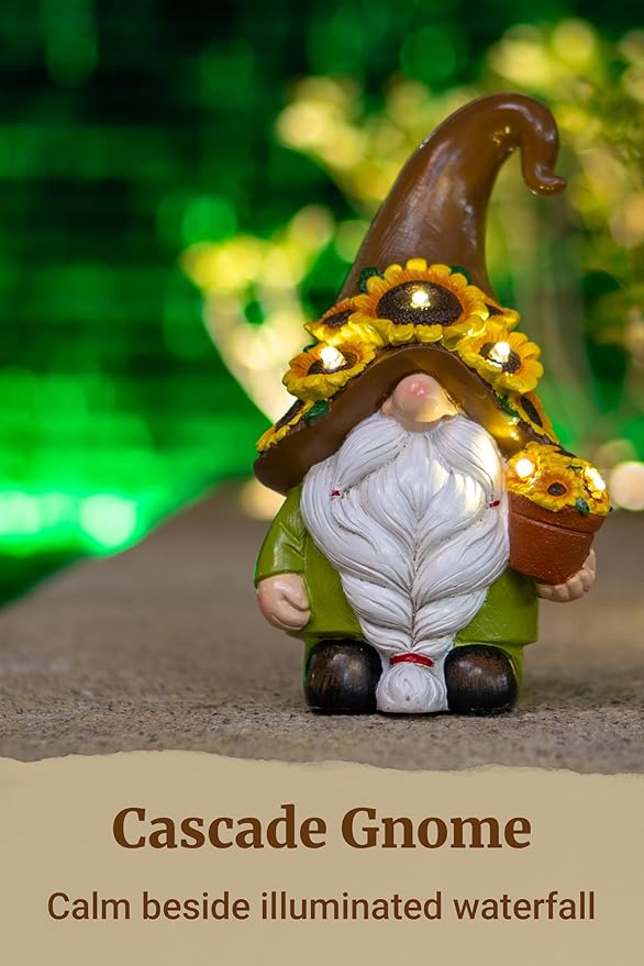 Solar Garden Gnome Statue, 7.67" Tall — Outdoor Resin Garden Statue for Yard, Backyard, Patio, Porch, Lawn; Garden Decor, Gnome Gifts, Birthday Gifts for Women