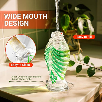 Hummingbird Feeder for Outdoors, 24oz Glass Nectar Feeder with Perch & 5 Flower Feeding Ports, Leakproof Hanging Bird Feeder for Garden Yard Decor, Outside Gifts for Women & Mom, Spring Green