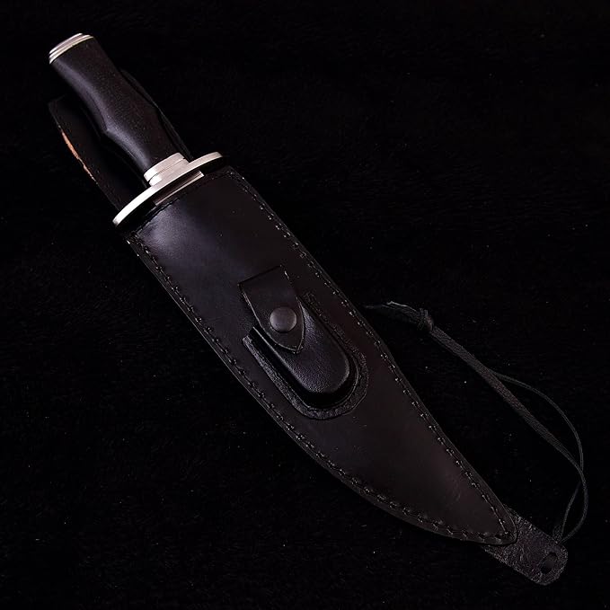 Survival Hunting Knife with Sheath, Handmade 15-inch Full Tang D2 Fixed Blade Tactical Bowie Knife for Camping, Outdoor, Bushcraft, Father's Day Gifts with Solid Engineered Wood Handle (Black)