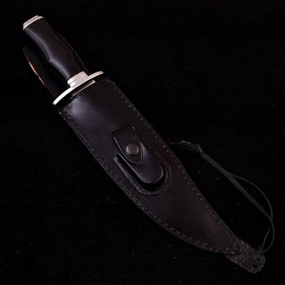 Survival Hunting Knife with Sheath, Handmade 15-inch Full Tang D2 Fixed Blade Tactical Bowie Knife for Camping, Outdoor, Bushcraft, Father's Day Gifts with Solid Engineered Wood Handle (Black)