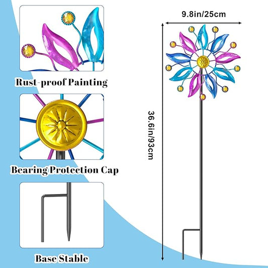 Wind Spinner Outdoor, Metal Windmill Garden Decorations, Kinetic Wind Spinners Colorful Wind Sculpture Yard Art for Garden Patio Lawn Decor (1PC Single Turn B)