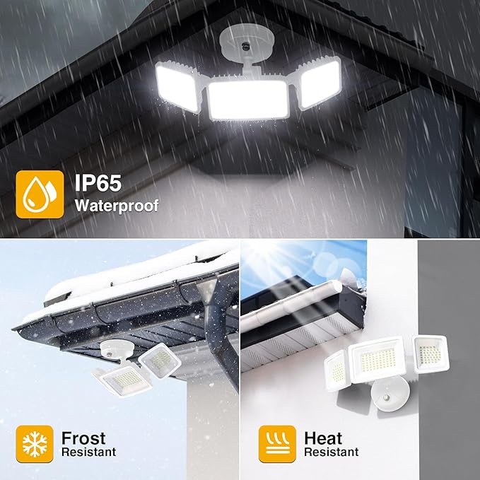 Onforu Dusk to Dawn Outdoor Lighting,100W 9000LM Bright LED Flood Lights,IP65 Waterproof 3 Adjustable Heads Security Lights Fixture,6500K White OutdoorLighting for Garage,Patio,Yard