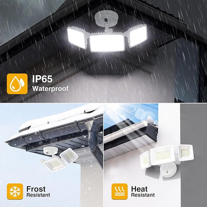 Onforu Dusk to Dawn Outdoor Lighting,100W 9000LM Bright LED Flood Lights,IP65 Waterproof 3 Adjustable Heads Security Lights Fixture,6500K White OutdoorLighting for Garage,Patio,Yard