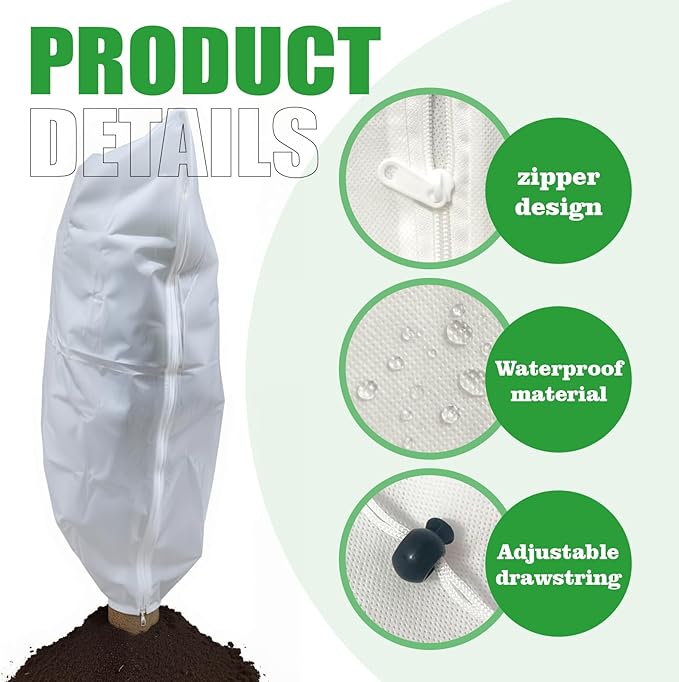 2-Pack Plant Covers Freeze Protection, Winter Frost Cloth with Zipper & Drawstring - 39.37''W x 47.24''H White Frost Blankets for Outdoor Garden Plants and Trees