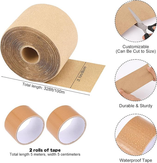 328 Ft Paper Tree Wrap for Damaged Bark, 3.15" Weather Resistant Tree Trunk Protectors Wraps to Protect Bark Tree Bark Repair Wrap Bandage with 2pcs Tape for Frost, Sun and Deer Animals