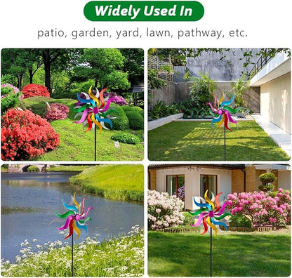 Wind Spinners Outdoor, Colorful Metal Wind Sculptures & Spinners, 15" Dia x 58" H Large Kinetic Windmills for Garden Yard Decor