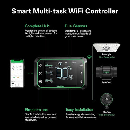 VIVOSUN Smart Air Filtration PRO T6 Kit 6", AeroZesh T6 Inline Duct Fan w/GrowHub E42A Temp. Humidity WiFi-Controller, Carbon Filter & Ducting, Cooling & Ventilation System for Grow Tent, Hydroponics