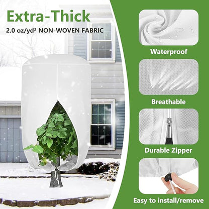 ANGAR Rounded Top Plant Covers Freeze Protection for Winter, Plant Covers for Winter, 75" X 90" Tree Frost Protection Blankets Outdoor with Zipper/Drawstring, for Shrub Bush Fruit Tree Potte(White)