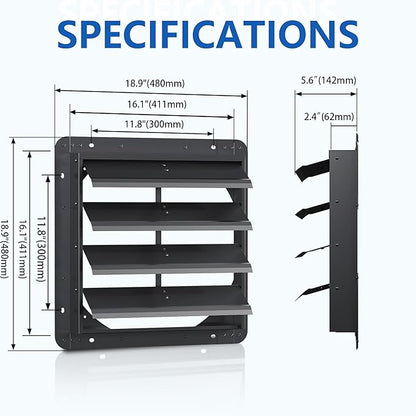 16 Inch Aluminum Automatic Shutter Louver Vent (No Fan Blades and Motor) for Home Attics, Workshops, Barn, Greenhouse