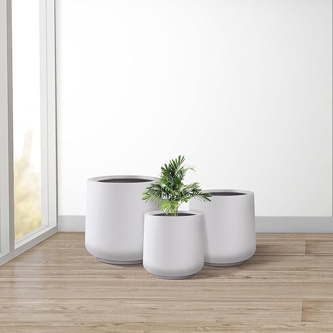 Kante 15.3"+11.6"+8.2" Dia Round Concrete Planter, Large Outdoor Indoor Planter Pots Containers with Drainage Holes and Rubber Plug for Home Garden Patio, Pure White
