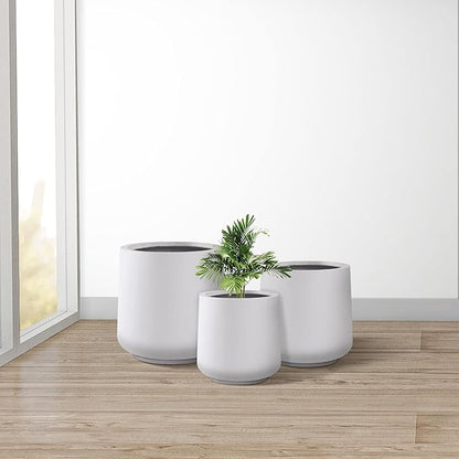 Kante 15.3"+11.6"+8.2" Dia Round Concrete Planter, Large Outdoor Indoor Planter Pots Containers with Drainage Holes and Rubber Plug for Home Garden Patio, Pure White