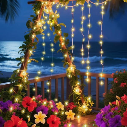 ANGMLN Solar Fairy String Lights Outside, 10 Strand 200 LEDs 8 Modes Watering Can Light for Outdoor（No Can）, Firefly Bunch Lights Waterproof Solar Powered Waterfall Lights for Garden Decor