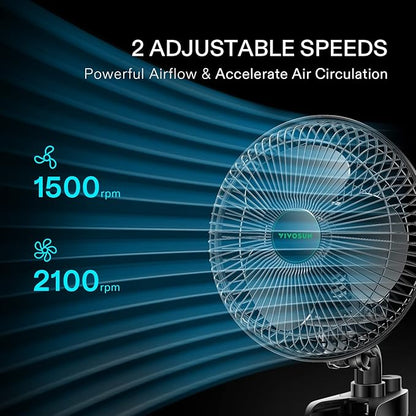 VIVOSUN AeroWave A6 6-Inch Clip-on Fan, Patented Portable Indoor Fan with Clip, 2-Speed Adjustment, Cord, Strong Airflow but Low Noise, and Fully-Adjustable Tilt for Grow Tent, Black, 1-Pack