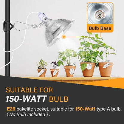 Simple Deluxe Clamp Lamp Light 150 Watt with 8.5 Inch Aluminum Reflector (no Bulb Included), 6 Feet Cord, 1 Pack, White