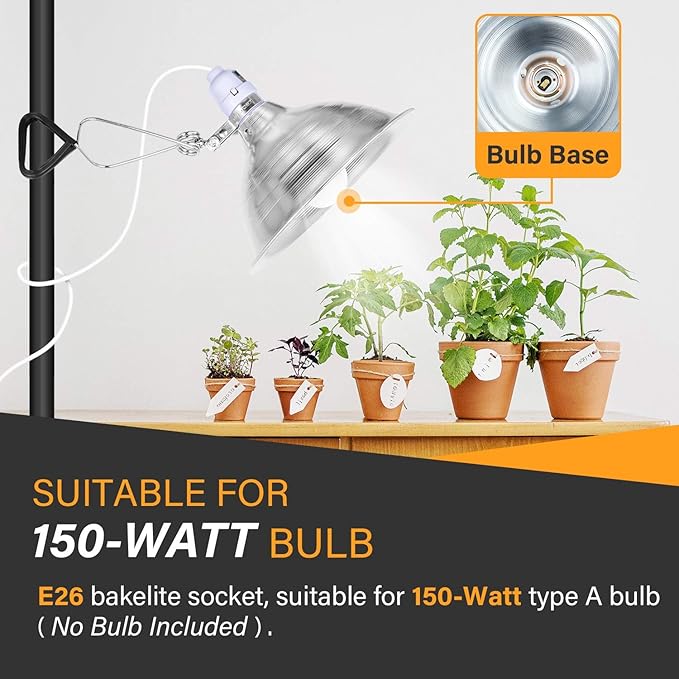 Simple Deluxe Clamp Lamp Light 150 Watt with 8.5 Inch Aluminum Reflector (no Bulb Included), 6 Feet Cord, 2 Pack, White