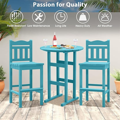 Sundale Outdoor Adirondack Round Bar Table, 39 Inch Height Patio Large Pub Table for 4, All Weather HDPE High Top Bistro Counter Tabl for Outside Deck Porch Balcony Poolside (Teal)