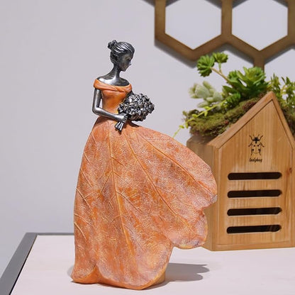 Guichifun Fairy Statue Collection Home Decoration - Orange Leaf Angel Girls Resin Fall Decor for Outside or Inside Rustic Garden Outdoor Yard Decorations Figurines Gift 7.5 x 4.5 x 11.5 Inch