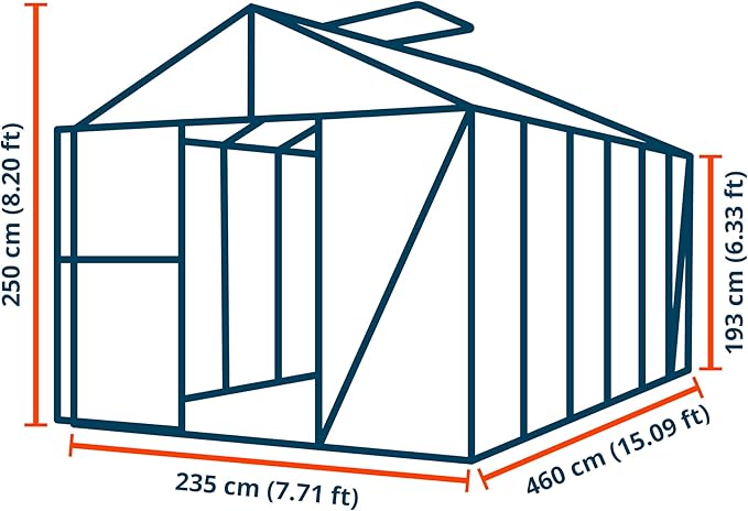 Greenhouse Diamas 24 Premium 7.7 x 15.1 ft with Approx. 16 mm Polycarbonate Panels, Natural Aluminum Color