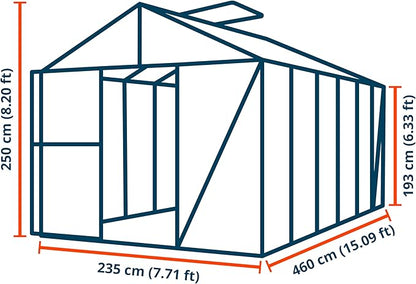 Greenhouse Diamas 24 Premium 7.7 x 15.1 ft with Approx. 16 mm Polycarbonate Panels, Natural Aluminum Color