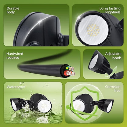 PHILIPS 44W 3500LM ‌LED Security Flood Light‌ ‌Outdoor‌，Switch Controlled Aluminum ‌Security Light‌, 2 Adjustable Heads，5000K Daylight，Wet Location for Patio, Garden, Yard Lights