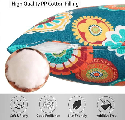 Magpie Fabrcis Pack of 2 Outdoor Waterproof Throw Pillow with Insert 18 x 18 Inch, Christmas Decorative Back Cushion Pad for Garden Patio Tent Balcony Couch Sofa(Floral Green)