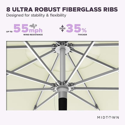 Midtown Umbrellas Push Pop Sunbrella Umbrella 9 Feet Outdoor Umbrella in Canvas Natural Acrylic - Patio Umbrella, Backyard Umbrella, Garden Umbrella, Picnic Table Umbrella & Pool Umbrella - Black Pole