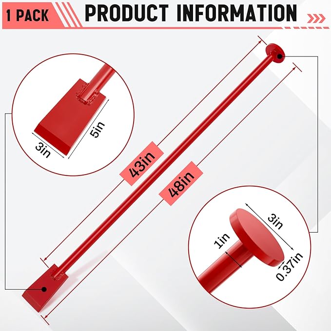 48 Inch Tamping and Digging Bar Steel Bars Post Hole Digger Tamping Bar (Red)