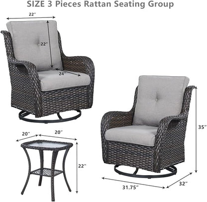 HUMMUH 5 Piece Outdoor Patio Furniture Set Wicker Conversation Bistro Set Swivel Rocking Chairs with Side Table and Ottomans for Backyard, Porch, Balcony