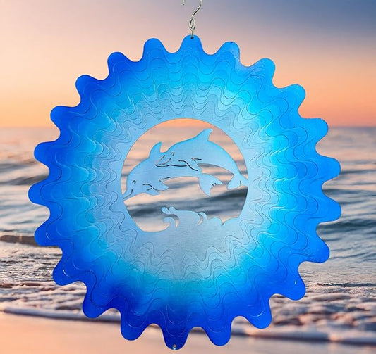 ISEO Dolphin Wind Spinner for Yard and Garden, Hanging Outdoor Decor, Yard Art, Porch and Patio Decorations, Metal Wind Spinners Outdoor, Weather Resistant, 12”