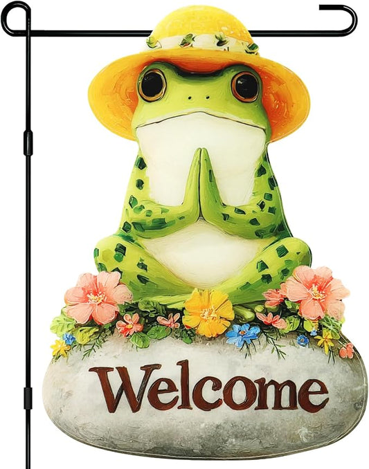 Frog Yoga Garden Flags 12x18 Inch Double Sided, Spring Summer Welcome Banner Small Yard Flags for Outside, Farmhouse Front Porch Home Outdoor Seasonal Decor Holiday All Seasons Decoration